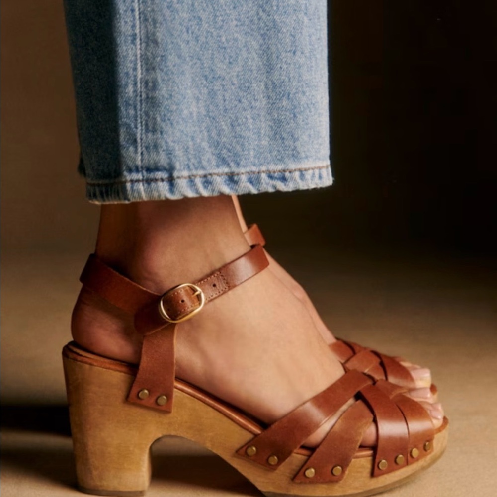 Sezane Isabelle Clogs Cuir Naturel Héritage - Size 37 / 6.5 NWT